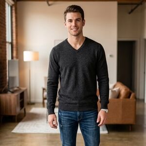 J.Crew Vneck‎ Sweater 5%Cashmere Preppy Business Casual Size Medium